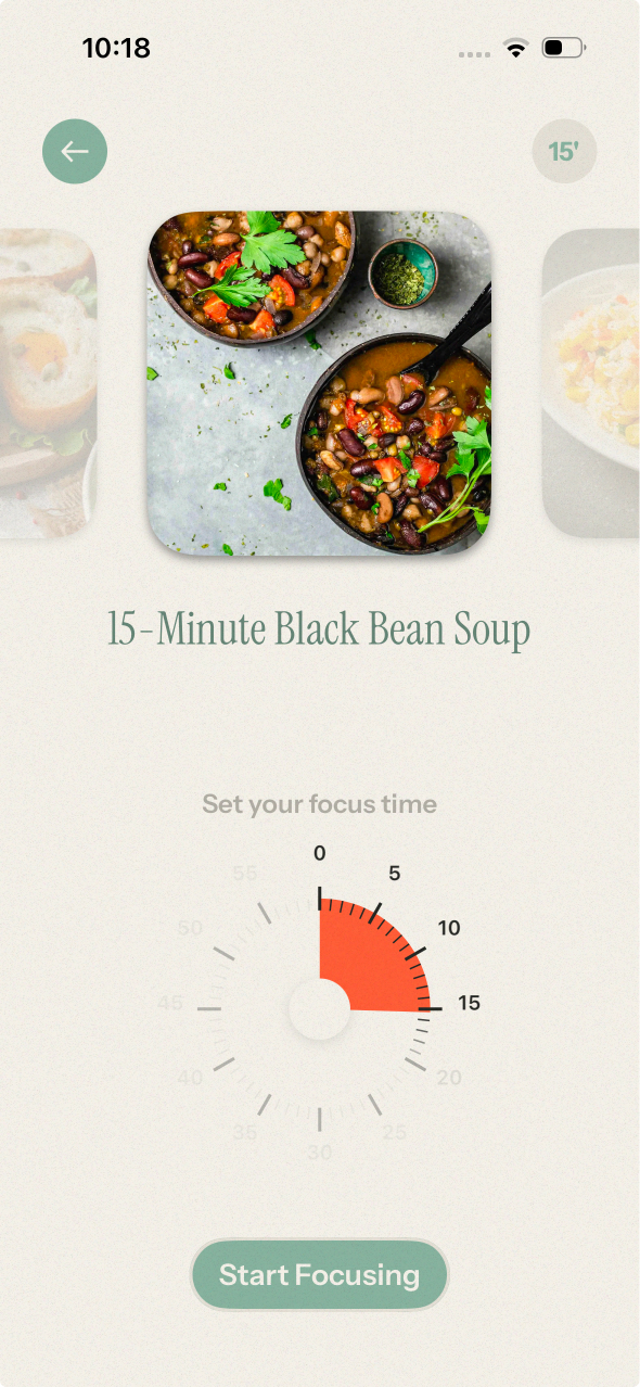 FocusRecipe App Interface
